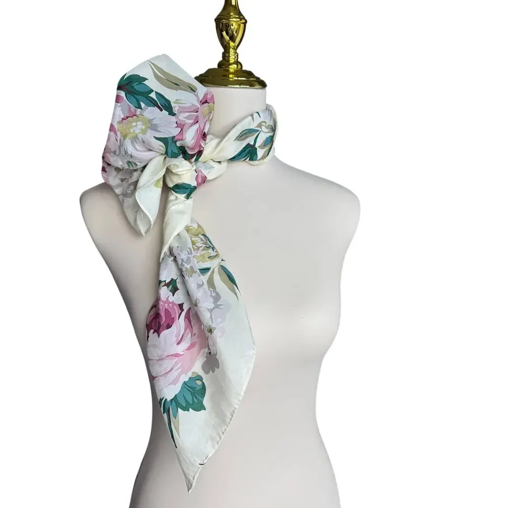 Club 7 Echo Floral Silk Cotton Large Square Scarf Romantic Cottagecore